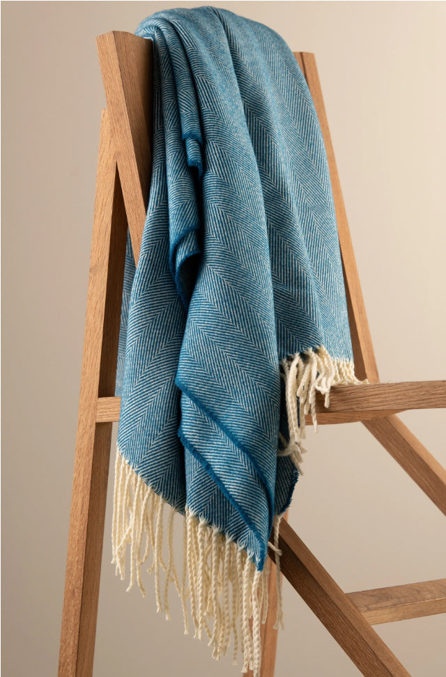 Herringbone Throw - Atlantic Blue