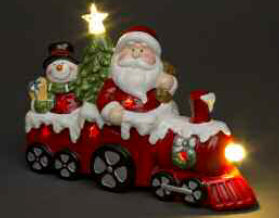 20cm Ceramic Santa/Snowman Train with LED