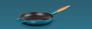 28cm Signature Cast Iron Frying Pan with Wooden Handle - Deep Teal