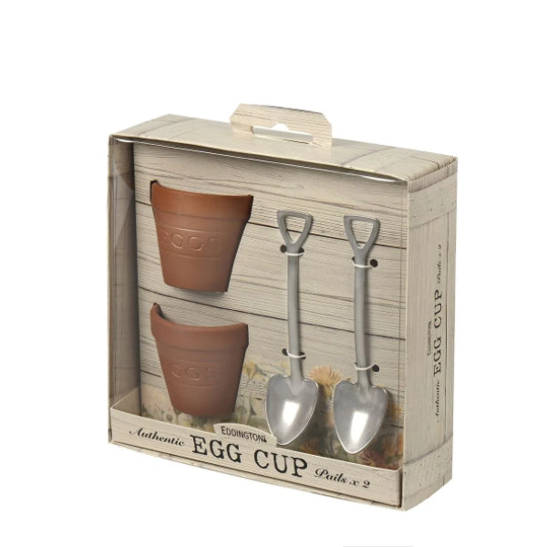 Set of 2 Flower Pot Egg Cups And Spoons
