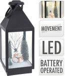 48cm Lantern With Christmas Scene Black