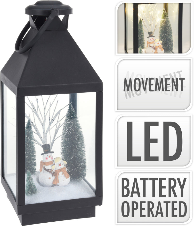 48cm Lantern With Christmas Scene Black