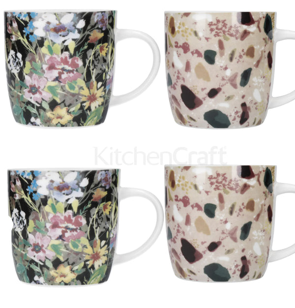 Set of 4 Barrel Mugs Terrazzo Floral Design
