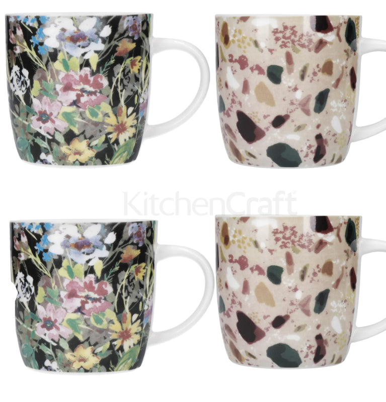 Set of 4 Barrel Mugs Terrazzo Floral Design