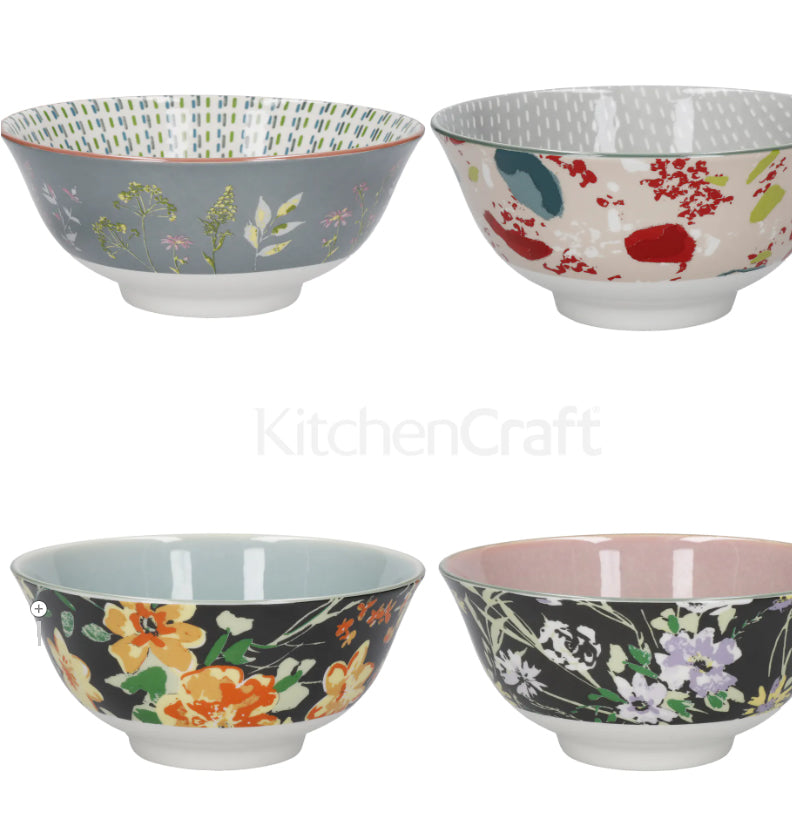 Bowls Set of 4 Floral Design