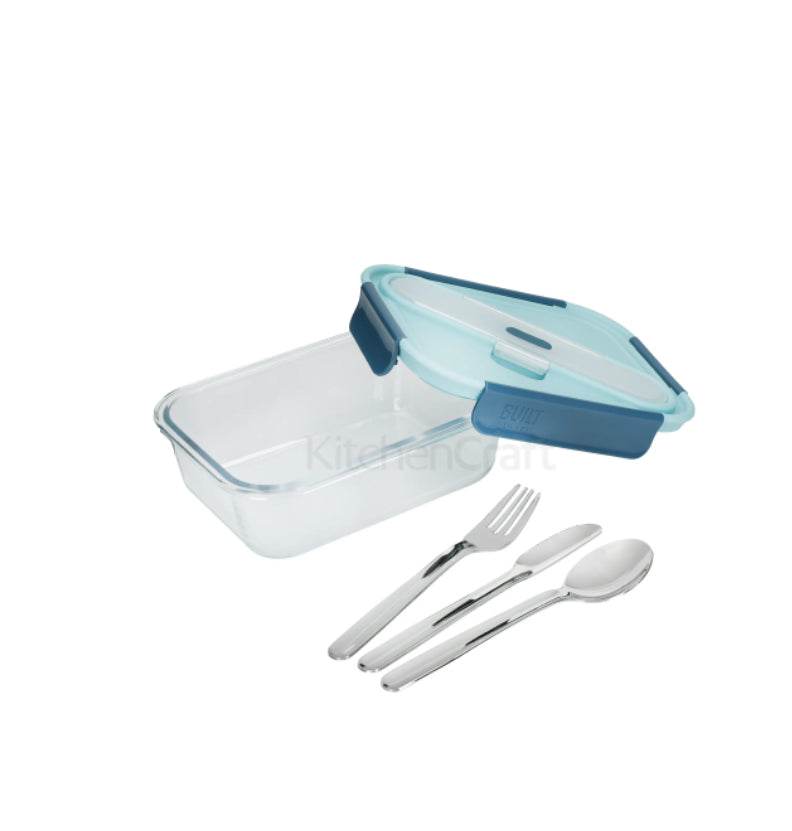 Retro Glass 900ml Lunch Box with Cutlery