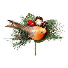 15cm Robin With Pine Cone Pick
