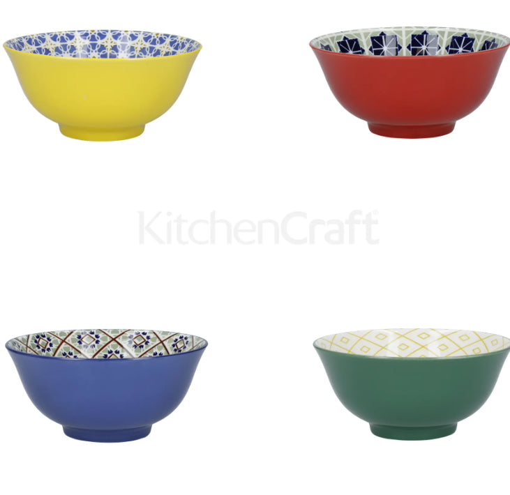 Ceramic 'World of Flavours' Patterned Cereal Bowl Set 4 Piece Gift Box