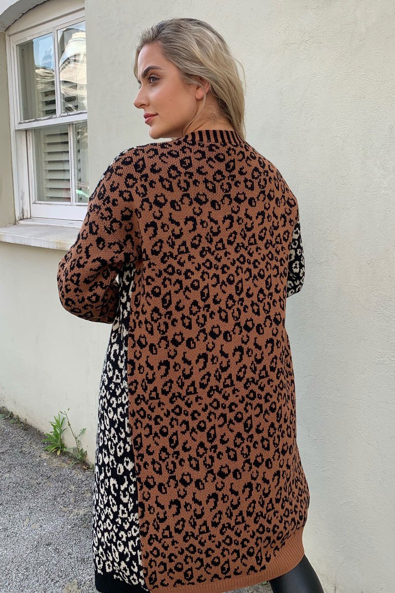 Quinn Print Long Cardigan - Black/brown