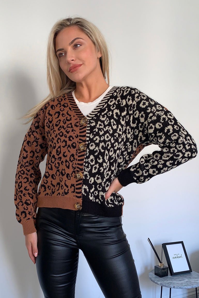 Dollie Button Cardigan - Black/brown