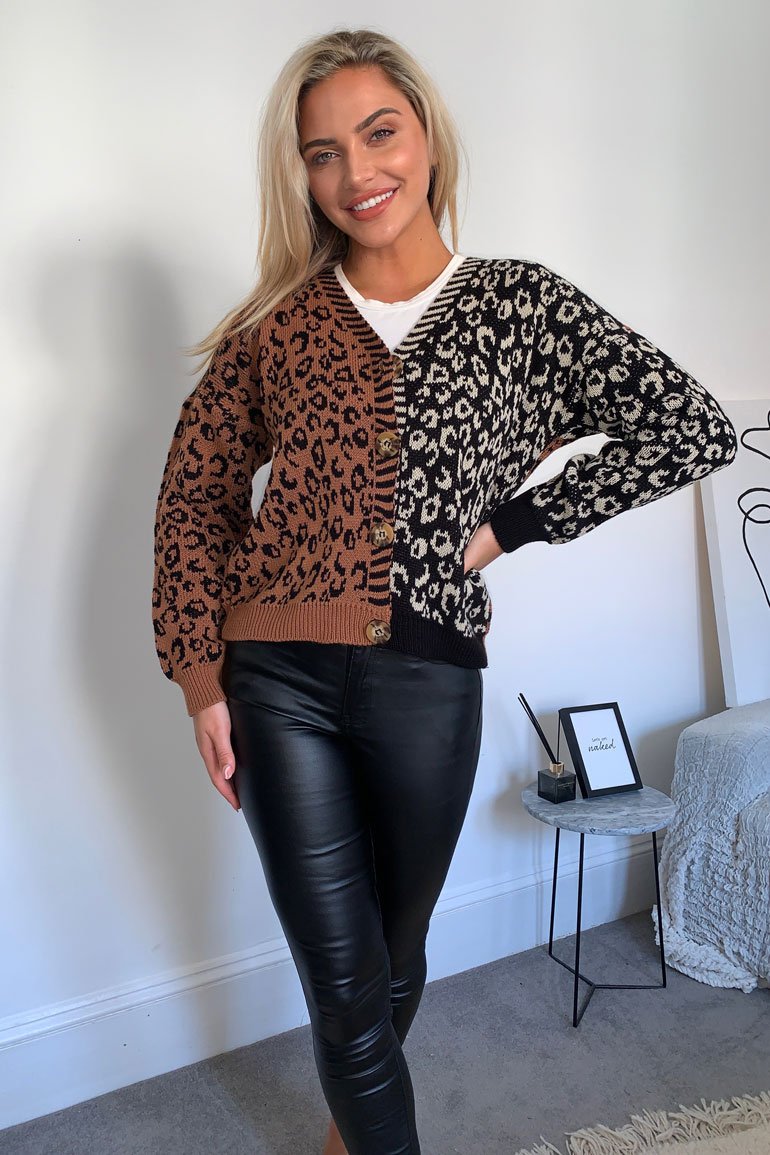 Dollie Button Cardigan - Black/brown