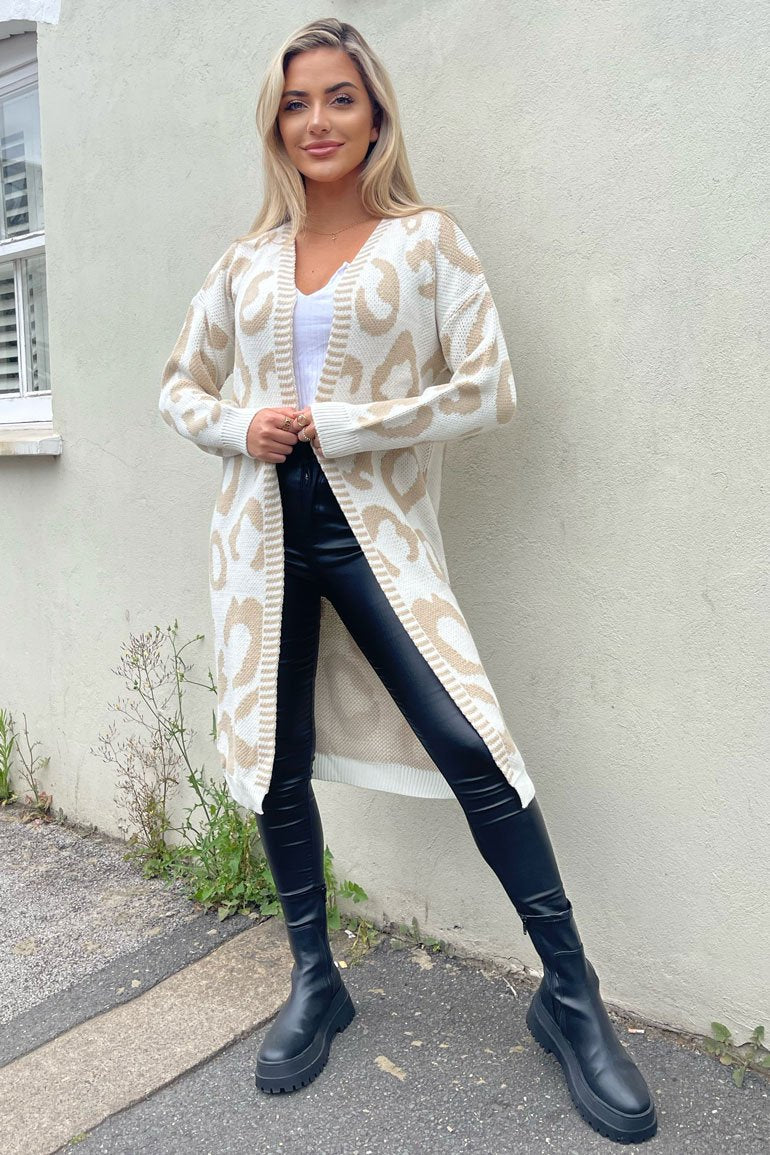 Elvina Animal Print Cardigan - Cream/beige