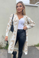 Elvina Animal Print Cardigan - Cream/beige
