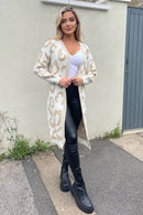 Elvina Animal Print Cardigan - Cream/beige