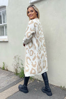 Elvina Animal Print Cardigan - Cream/beige