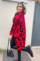 Elvina Animal Print Cardigan - Red/black