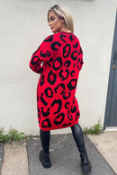 Elvina Animal Print Cardigan - Red/black