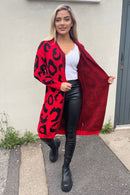 Elvina Animal Print Cardigan - Red/black