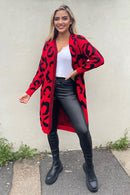 Elvina Animal Print Cardigan - Red/black