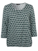 3/4 Sleeve Print V Neck T- - Olive