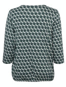 3/4 Sleeve Print V Neck T- - Olive