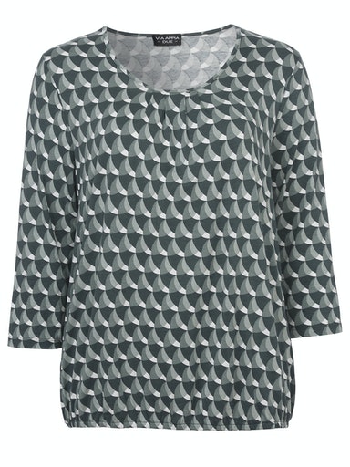 3/4 Sleeve Print V Neck T- - Olive