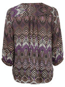 3/4 Sleeve Print V Neck Blouse - Natural