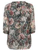 3/4 Sleeve Print V Neck Blouse - Olive