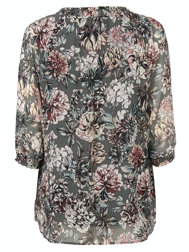 3/4 Sleeve Print V Neck Blouse - Olive