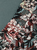 3/4 Sleeve Print V Neck Blouse - Olive