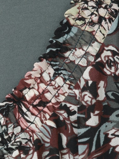 3/4 Sleeve Print V Neck Blouse - Olive