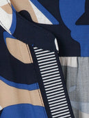 Long Sleeve Print V Neck Blouse - Marine