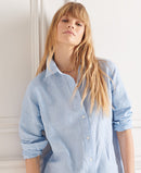 Linen Boyfriend Shirt - Blue Bonnet Stripe