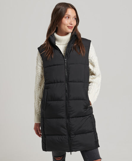 Longline Quilted Gilet - Black