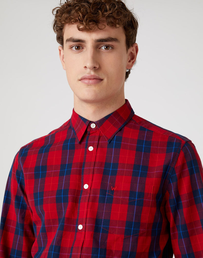 Button Down Long Sleeve Shirt - Red