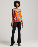 Lace Trim Satin Cami Top - Flame Red