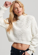 Pointelle Cable Knit Crew Neck Jumper - Ecru