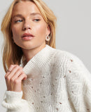 Pointelle Cable Knit Crew Neck Jumper - Ecru