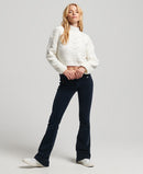 Pointelle Cable Knit Crew Neck Jumper - Ecru