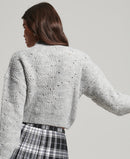 Pointelle Cable Knit Crew Neck Jumper - Light Grey Marl