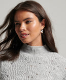 Pointelle Cable Knit Crew Neck Jumper - Light Grey Marl