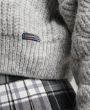 Pointelle Cable Knit Crew Neck Jumper - Light Grey Marl