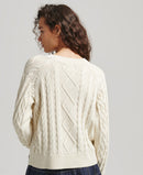 Vintage Cotton Cable Crew Jumper - Ecru