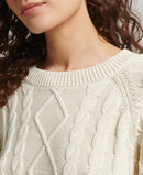 Vintage Cotton Cable Crew Jumper - Ecru