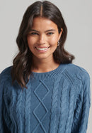 Vintage Cotton Cable Crew Jumper - Livid Blue