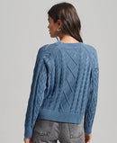 Vintage Cotton Cable Crew Jumper - Livid Blue