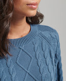Vintage Cotton Cable Crew Jumper - Livid Blue