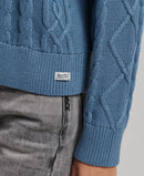 Vintage Cotton Cable Crew Jumper - Livid Blue