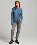 Vintage Cotton Cable Crew Jumper - Livid Blue
