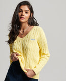 Vintage V Neck Cable Jumper - Pale Yellow